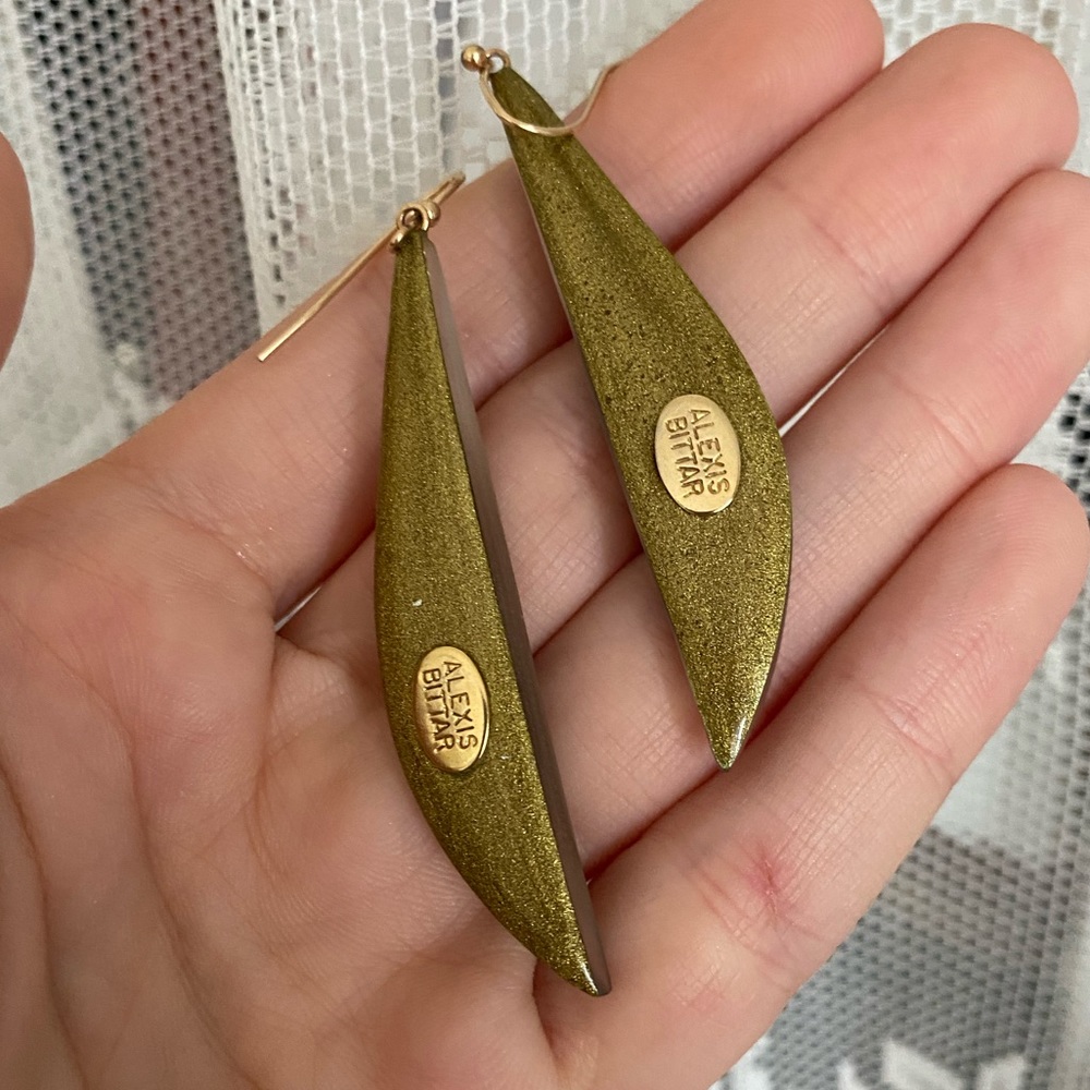 Alexis Bittar Gold and Green Leaf Earrings